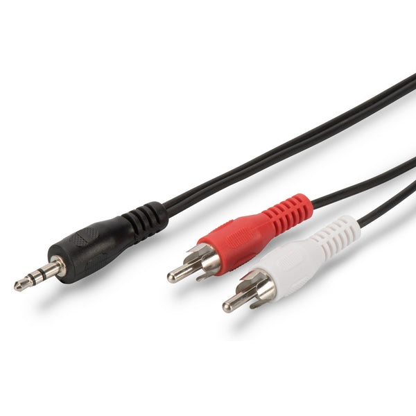 CABLE AUDIO ESTÉREO DIGITUS 1x3.5MM 2xRCA BLINDADO M/M 5MT NEGRO