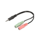 DIGITUS STEREO AUDIO CABLE 3.5MM M/F/F ADAPTER 0.2MT BLACK