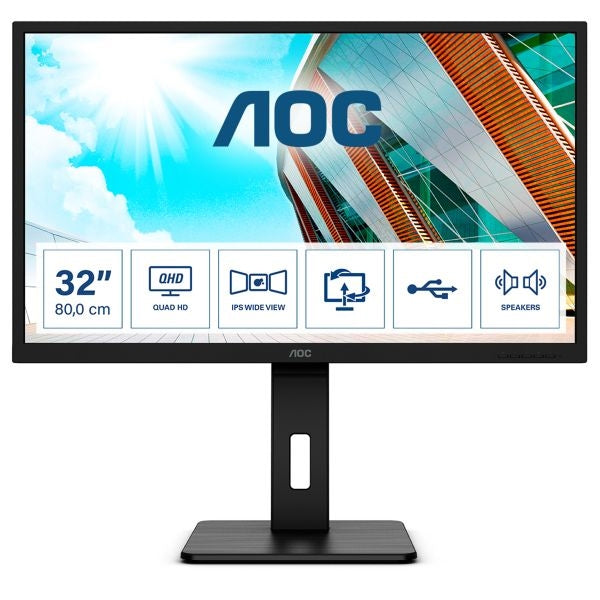 AOC MONITOR IPS 32 (31.5) 16:9 QHD HDMI DP USB COLUNAS HAS PIVOT Q32P2