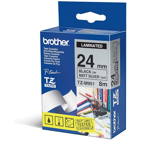 BROTHER TAPE 24MM BLACK/SILVER (METALLIC)