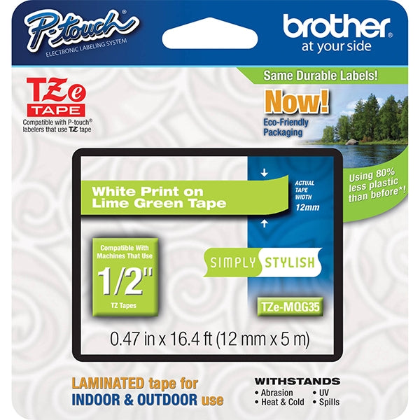 BROTHER FITA 12MM BRANCO/VERDE LIMA MATE LAMINADA