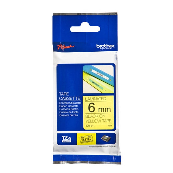 BROTHER TAPE 6MM BLACK/YELLOW