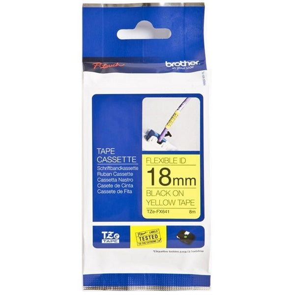 CINTA BROTHER 18MM NEGRO/AMARILLO LAMINADO FLEXIBLE