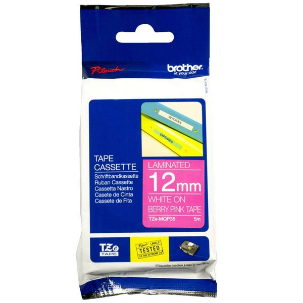 CINTA BROTHER 12MM BLANCO/ROSA MATE LAMINADO