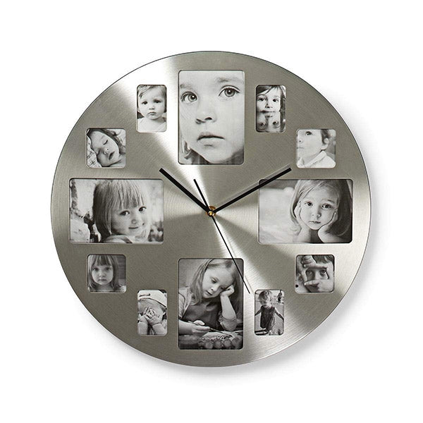 RELOJ DE PARED CIRCULAR NEDIS 40 CM DE DIÁMETRO MARCO DE FOTOS PLATA