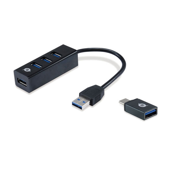 CONCEPTRONIC HUB USB3.0 4 PORT USB3.0 + USB-C ADAPTER BLACK
