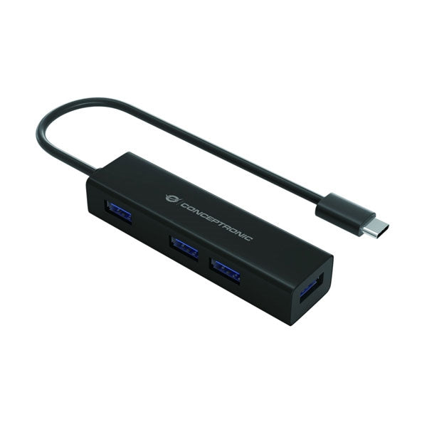 CONCEPTRONIC HUB USB-C 4 PORT USB3.0 ALUMINUM BLACK