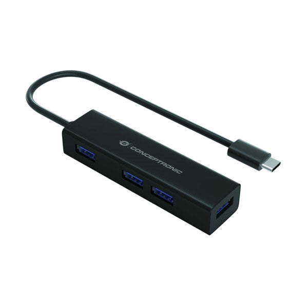 CONCEPTRONIC HUB USB-C 4 PUERTOS USB3.0 ALUMINIO NEGRO