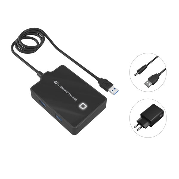 CONCEPTRONIC HUB USB3.0 4 PORT USB3.0 W/ CABLE 90CM BLACK+ POWER SUPPLY