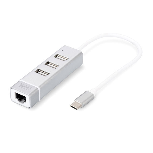 HUB DIGITUS USB 3.0 3xUSB-A/F + 1xRJ45 FAST ETHERNET (10/100) + 1xUSB-C/M