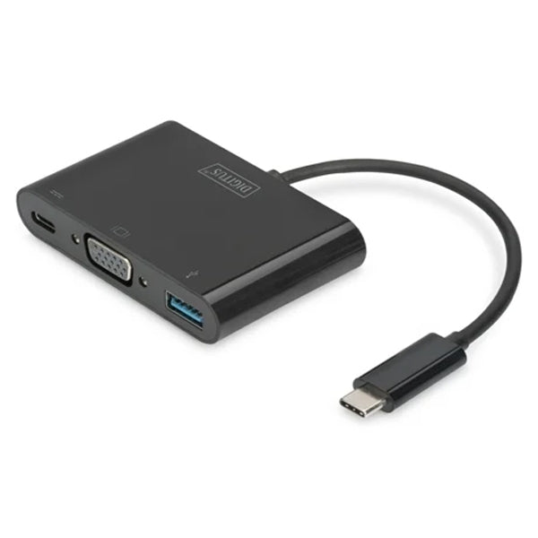 DIGITUS USB TYPE-C MULTIPORT ADAPTER VGA 1X VGA 1X USB-C PD 1X USB 3.0 BLACK