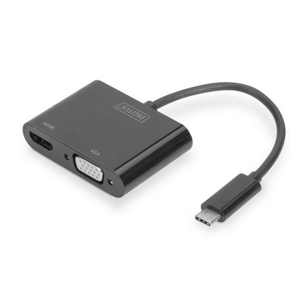 ADAPTADOR DIGITUS USB TIPO C A HDMI + VGA 4K/30HZ / FULL HD 1080P NEGRO