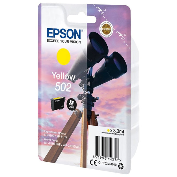 EPSON YELLOW INK 502 XP5100/105 WF-2860DWF/865DWF WITH ALARM