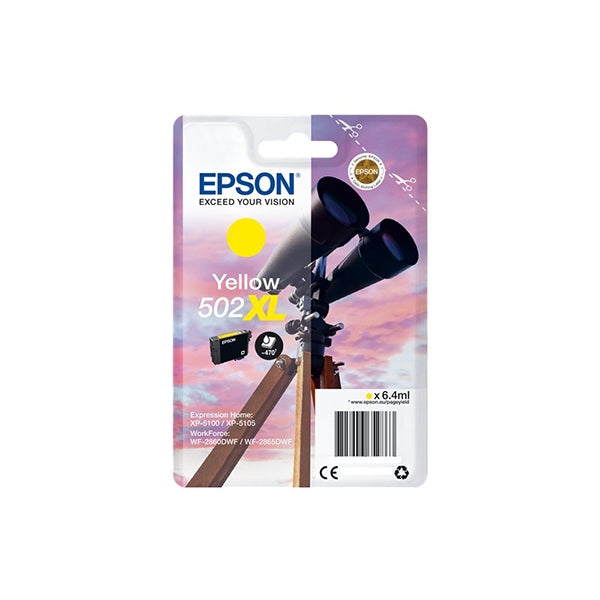 TINTA AMARILLA EPSON 502XL XP5100/105 WF-2860DWF/865DWF CON ALARMA