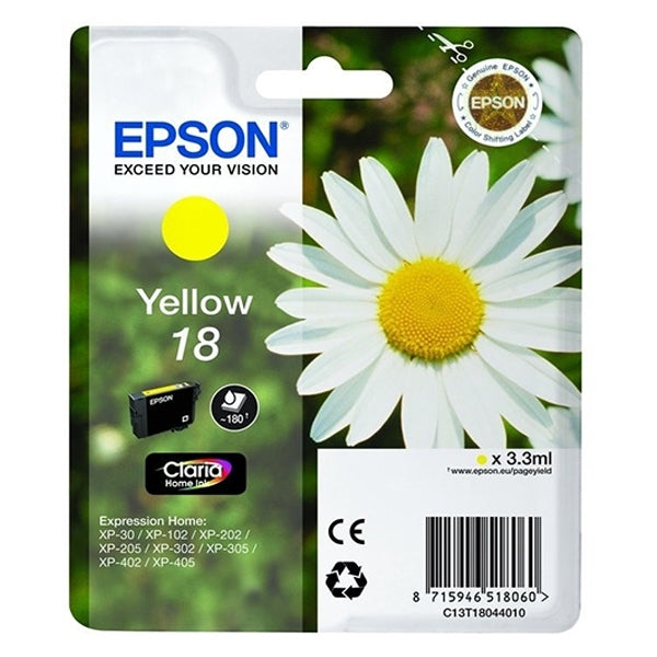 EPSON TINTEIRO AMARELO 18 XP102/XP205/XP305/XP405 C/ALARME