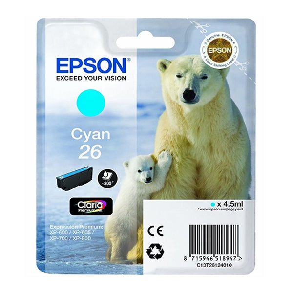 TINTA AZUL EPSON 26 CLARIA PREMIUM CON ALARMA XP-800/700/600/605/820/720/620/6