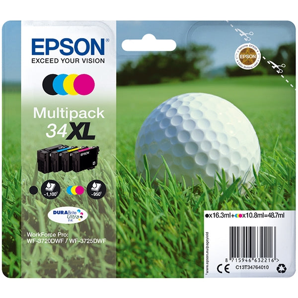 PACK TINTA EPSON 4 COLORES 34XL PRO WF-3725DWF/WF-3720DWF