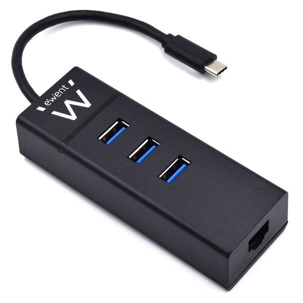 EWENT HUB USB-C 3 PUERTOS + 1 PUERTO GIGABIT LAN CON ALIMENTACIÓN USB