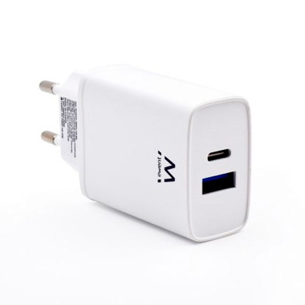 CARGADOR EWENT USB-A Y USB-C QC3 2 PUERTOS (20W) BLANCO