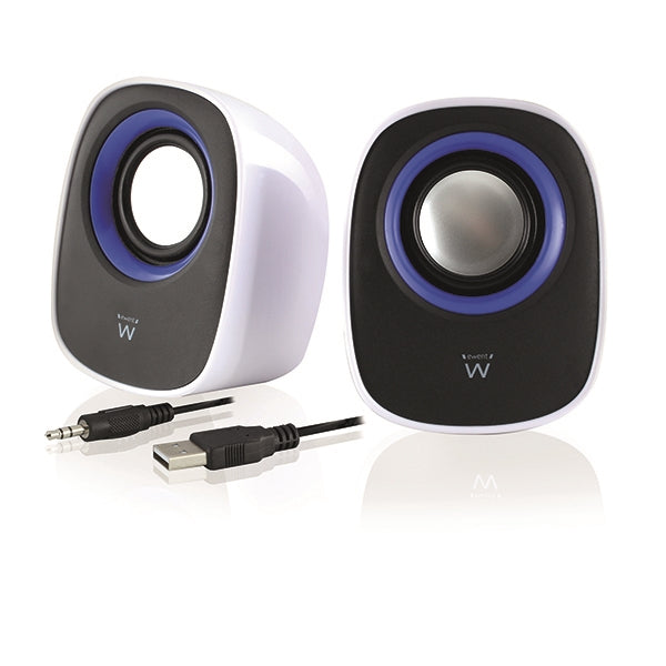 EWENT COLUNAS 2.0 5W RMS VOLUME CONTROL USB POWERED WHITE/BLACK