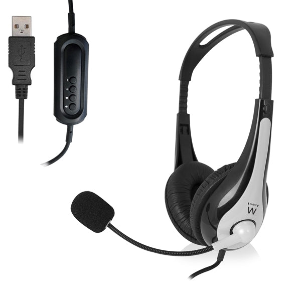 EWENT HEADSET PRO CON MICRO Y CONTROL DE VOLUMEN USB