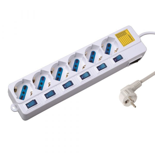 EWENT BLOCK OUTLETS 6x 3M ON/OFF EACH PORT SURGE PROTECTOR WHITE