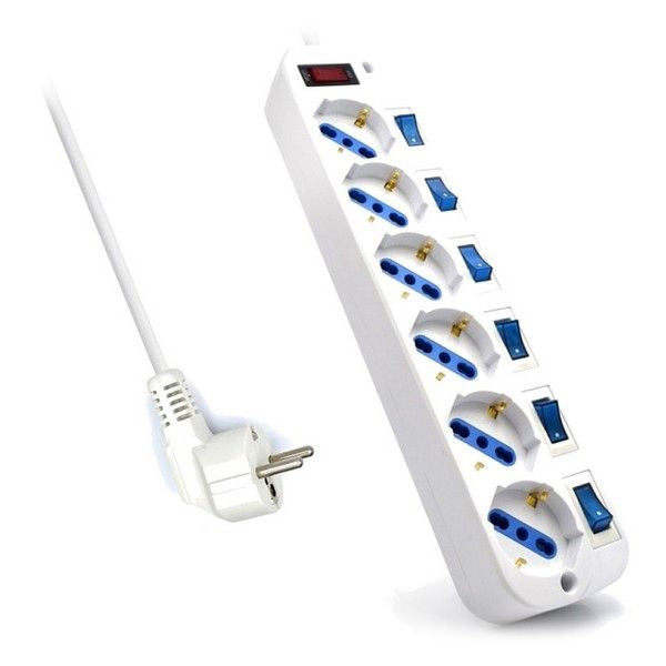 EWENT BLOCK OUTLETS 6x 5M ON/OFF EACH PORT SURGE PROTECTOR WHITE