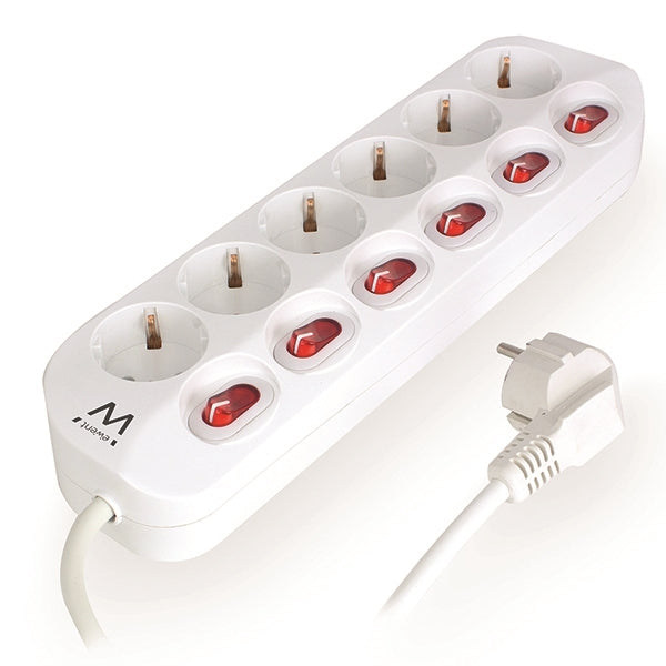 EWENT BLOCK OUTLETS 6x 1.5M 16A WITH ON/OFF SWITCH ON EACH PORT WHITE