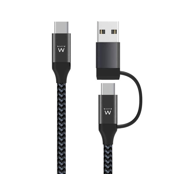 CABLE EWENT USB-C A USB-C CON USB ADAPT 60W DE CARGA RÁPIDA