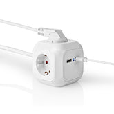 NEDIS EXTENSÃO ELETRICA CUBO 3 TOMADAS + 2 PORT USB 1.5M WHITE