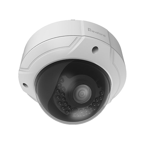 CÁMARA IP DOMO FIJA LEVELONE 8MP H.265/264 POE IR 2AUDIO IND/OUT IK10