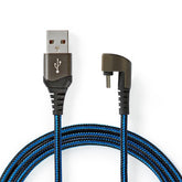 CABLE PARA JUEGOS NEDIS CARGA USB USB-C A ÁNGULO DE 180° USB-C CHAPADO EN ORO 2MT