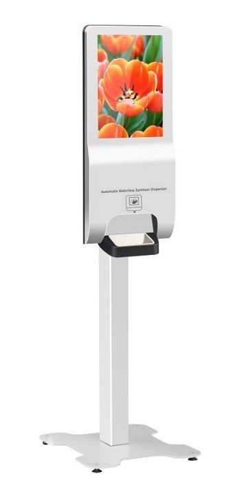 Kiosco publicitario ZONERCICH Oferta de software de señalización digital 21.5" con dispensador de gel de alcohol