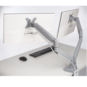 Kensington SmartFit One-Touch Dual Monitor Arm - Mounting kit - adjustable arm - for 2 monitors - metal - silver gray - screen size: 13"-32" - C-clamp, grommet, desktop mountable