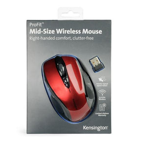 Kensington Pro Fit Mediano - Ratón - Derecho - Óptico - Inalámbrico - 2,4 GHz - Receptor inalámbrico USB - Rojo rubí