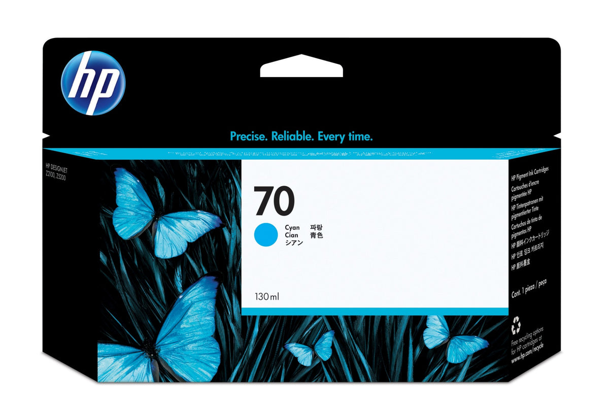 HP 70 - 130 ml - azul cian - original - DesignJet - cartucho de tinta - para DesignJet SD Pro MFP, Z2100, Z3100, Z3100ps, Z3200, Z3200ps, Z5200, Z5400