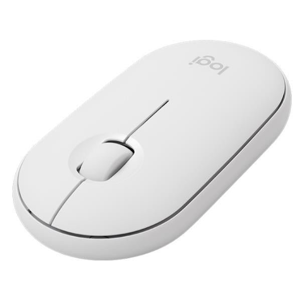 Logitech Pebble M350 - Mouse - optical - 3 buttons - wireless - Bluetooth, 2.4 GHz - USB wireless receiver - off-white