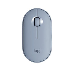 Logitech Pebble M350 - Mouse - optical - 3 buttons - wireless - Bluetooth, 2.4 GHz - USB wireless receiver - gray blue