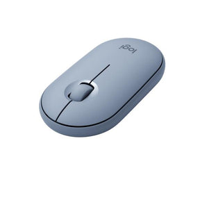 Logitech Pebble M350 - Mouse - optical - 3 buttons - wireless - Bluetooth, 2.4 GHz - USB wireless receiver - gray blue