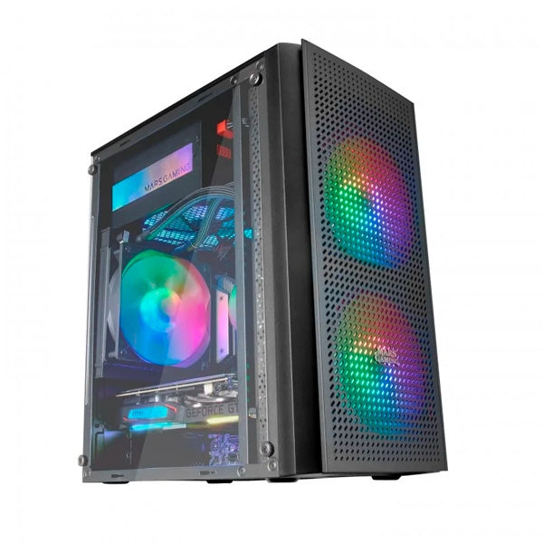 MARS GAMING BOX MATX MC300 FRGB VENTANA FRONTAL MALLA NEGRA