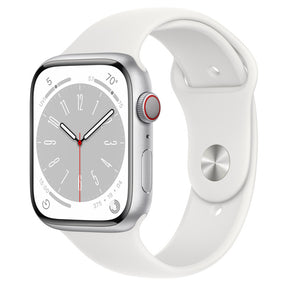 APPLE WATCH SERIES 8 GPS+CELLULAR 45MM SILVER ALUMINUM CASE WITH WHITE SPORT BA