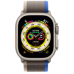 APPLE WATCH ULTRA GPS+CELLULAR 49MM TITANIUM CASE WITH BLUE/GRAY TRAIL LOOP M/L