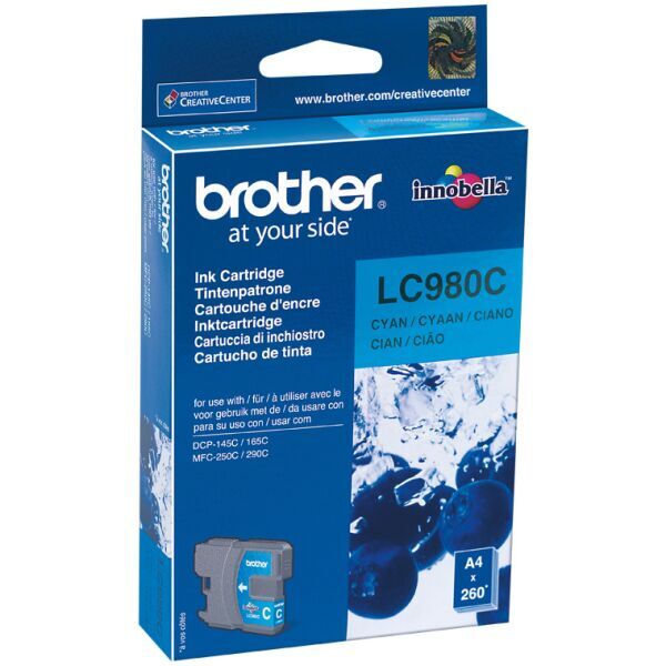 Brother LC980CBPDR - Azul cyan - original - blister - tinteiro - para Brother DCP-145, 163, 165, 195, 365, 373, 375, 377, MFC-250, 255, 290, 295, 297 (LC980CBPDR)