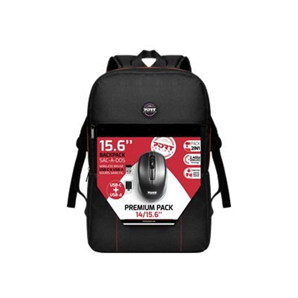 PUERTO MOCHILA PARA PORTÁTIL PREMIUM NEGRO 15.6 + USB-C Y RATÓN INALÁMBRICO USB