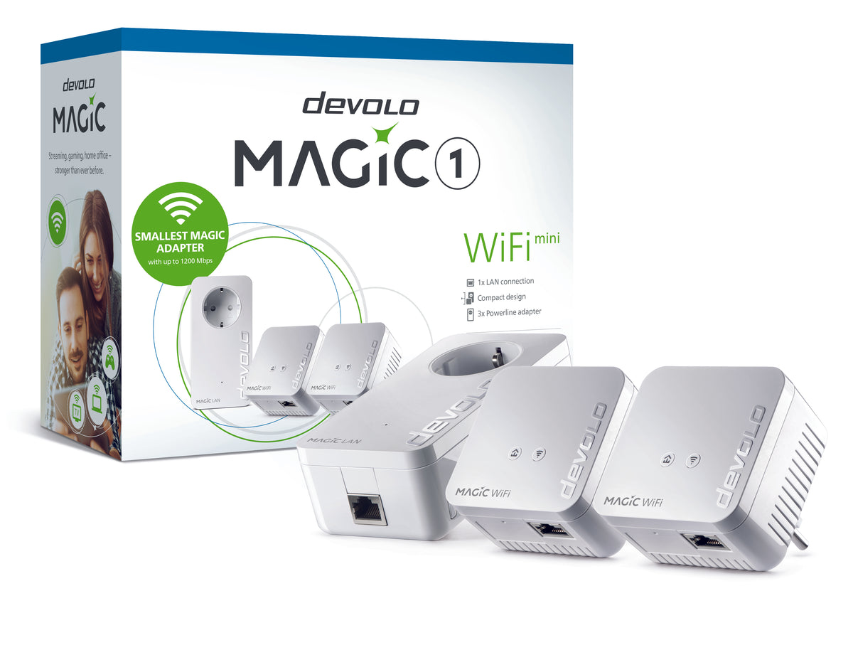 devolo Magic 1 WiFi mini, kit multisala, Speed.PLC hasta 1200 Mbps, WiFi en malla con 1 puerto LAN - PT8577