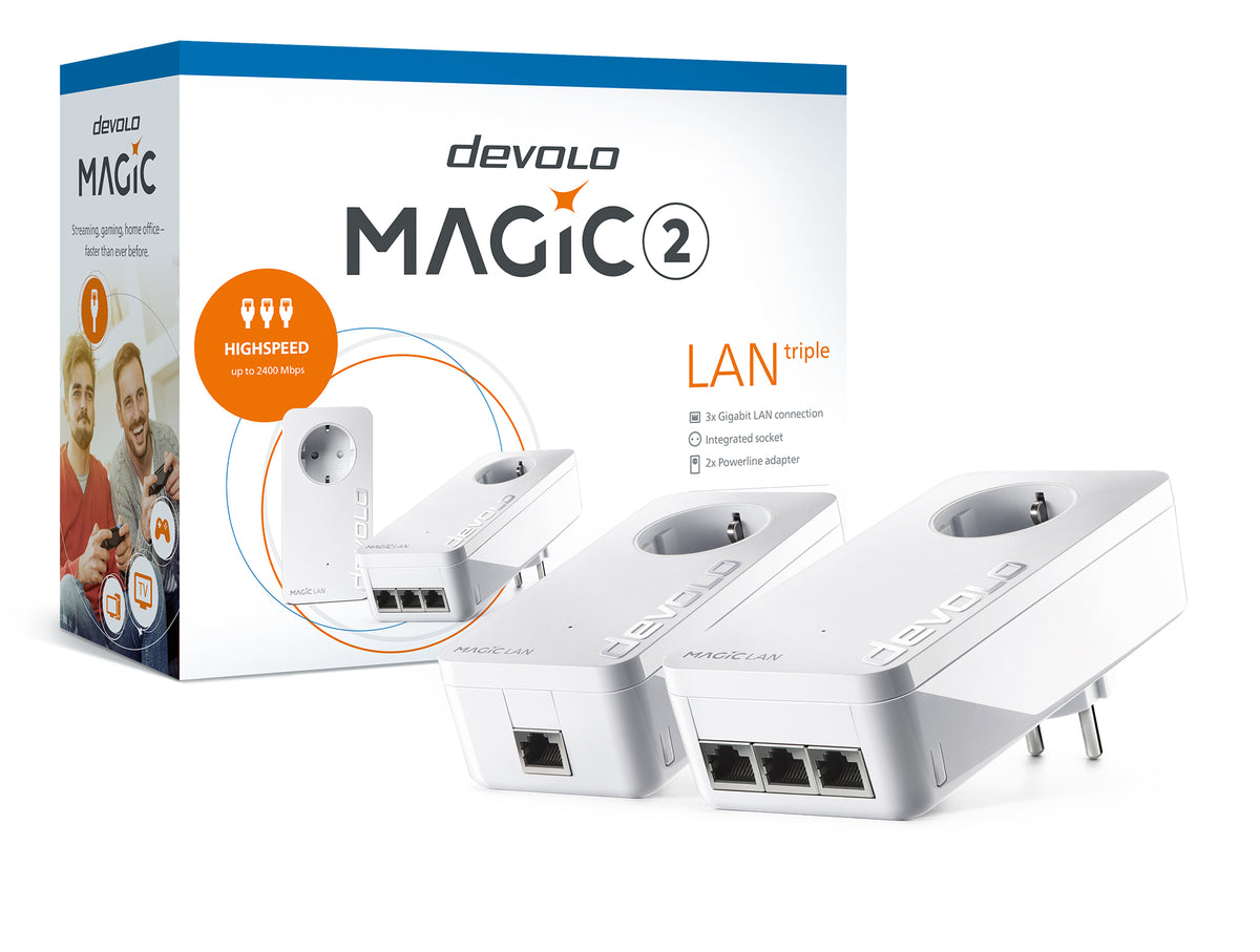 devolo Magic 2 triple LAN, kit de inicio, velocidad de PLC de hasta 2400 Mbps con 3 puertos Gigabit - PT8517