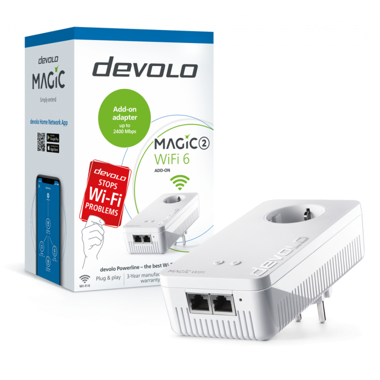 devolo Magic 2 WiFi 6, Companion, PLC hasta 2400Mbps, Mesh, Wi-Fi 6 hasta 1800Mbps, 2x Gigabit LAN