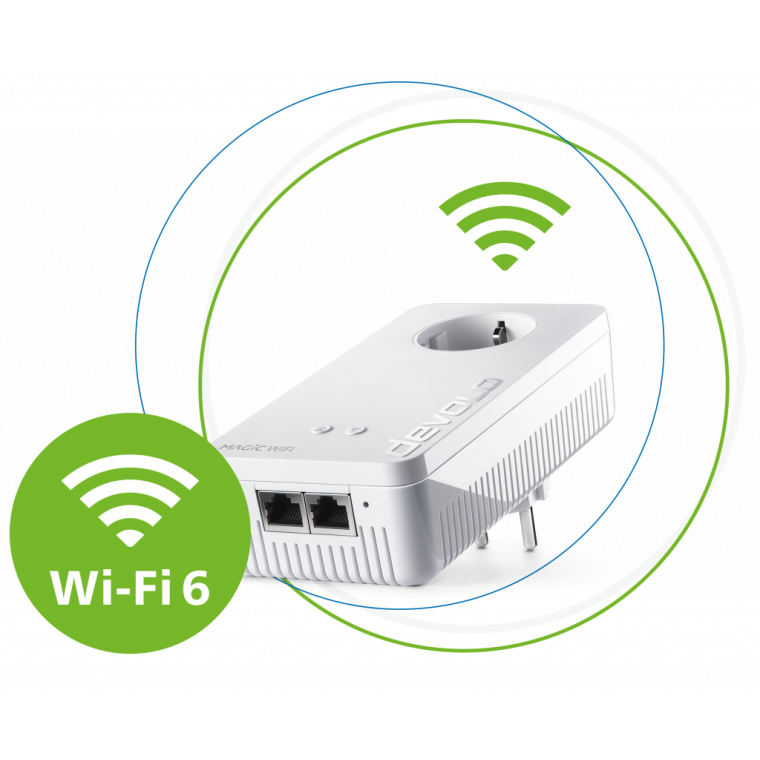 devolo Magic 2 WiFi 6, Companion, PLC up to 2400Mbps, Mesh, Wi-Fi 6 up to 1800Mbps, 2x Gigabit LAN