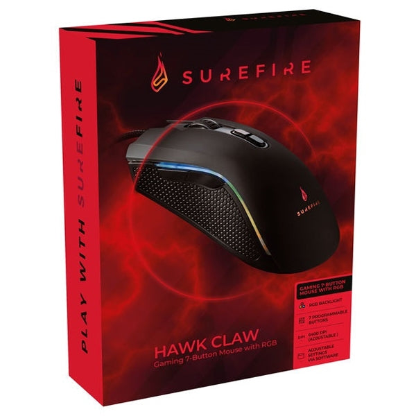 SUREFIRE GAMING MOUSE HAWK CLAW 7-BUTTONS RGB LED 6400DPI