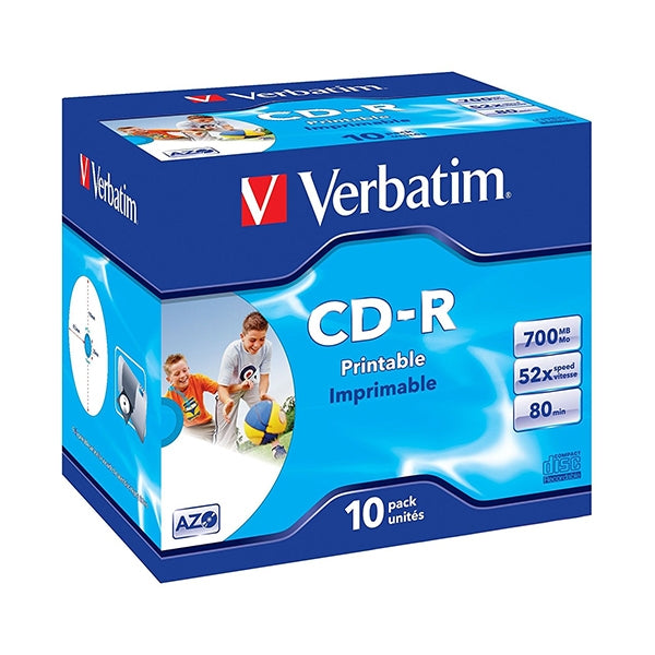 VERBATIM CD-R 52X 700MB 80MIN BOX NORMAL (JEWEL) PRINT PACK 10